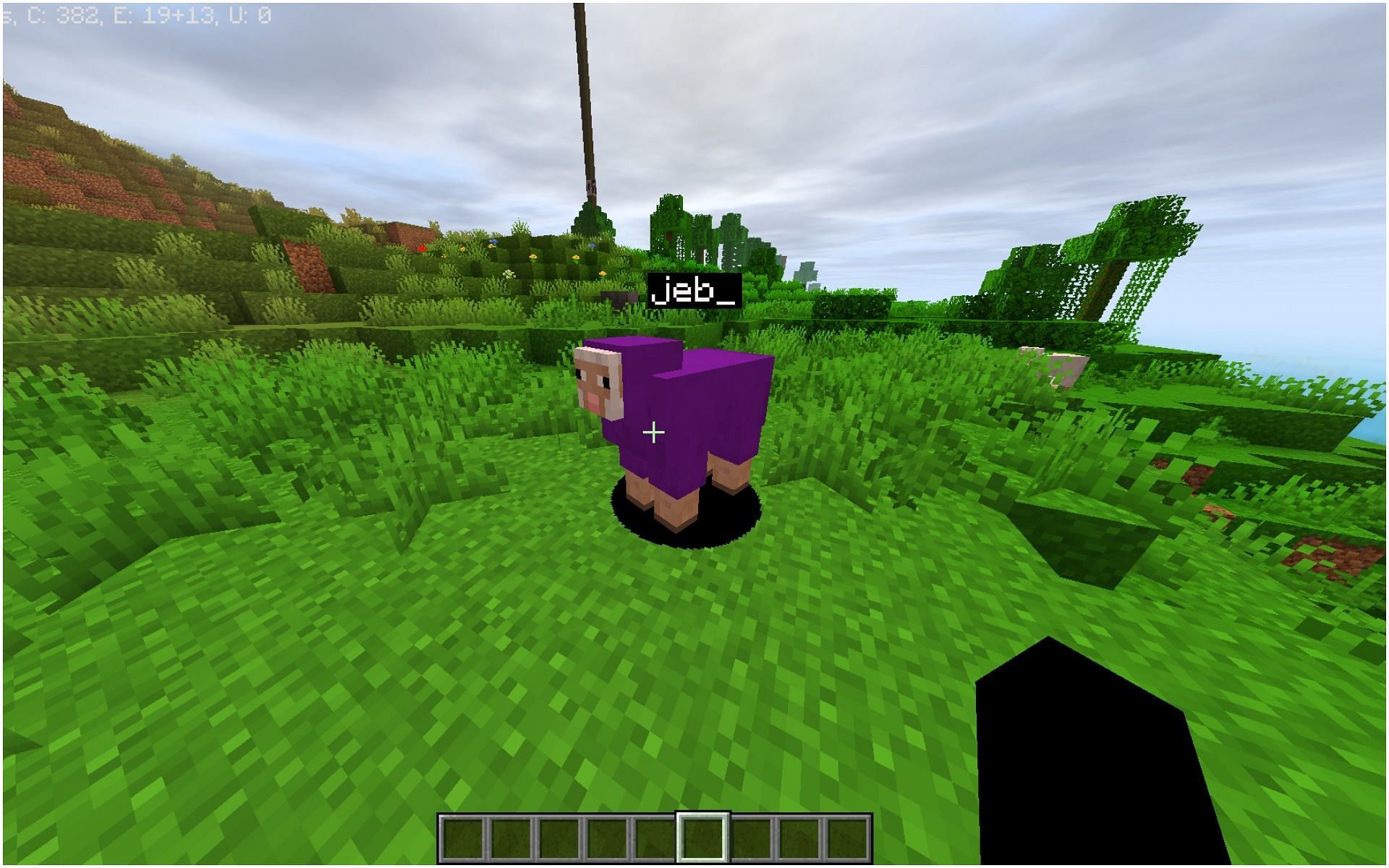 A sheep with the Easter egg name tag of jeb_ (Image via Minecraft)