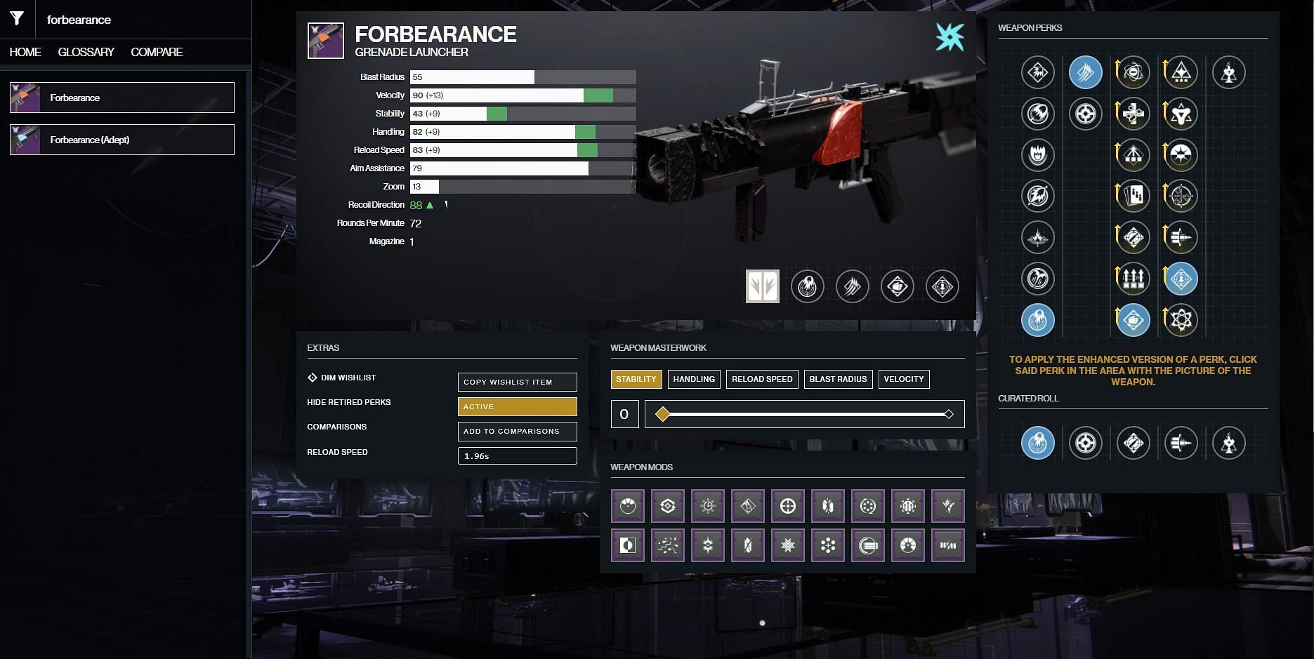 Forbearance PvP god roll (Image via Destiny 2)