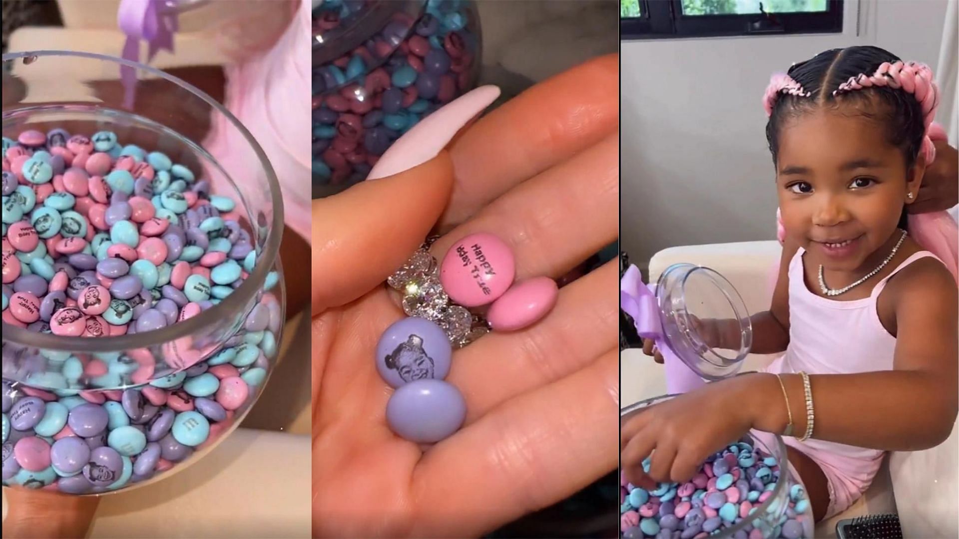 The M&amp;Ms were custom imprinted with True&#039;s face and read &quot;Happy Birthday True&quot; (Images via Khlo&eacute; Kardashian/Instagram)
