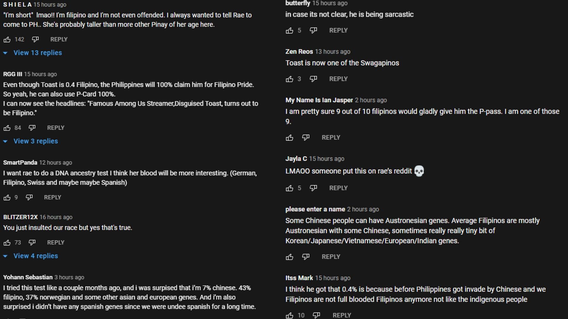 Comments discussing the Disguised Toast clip (Image via YouTube Disguised Chan - otv)