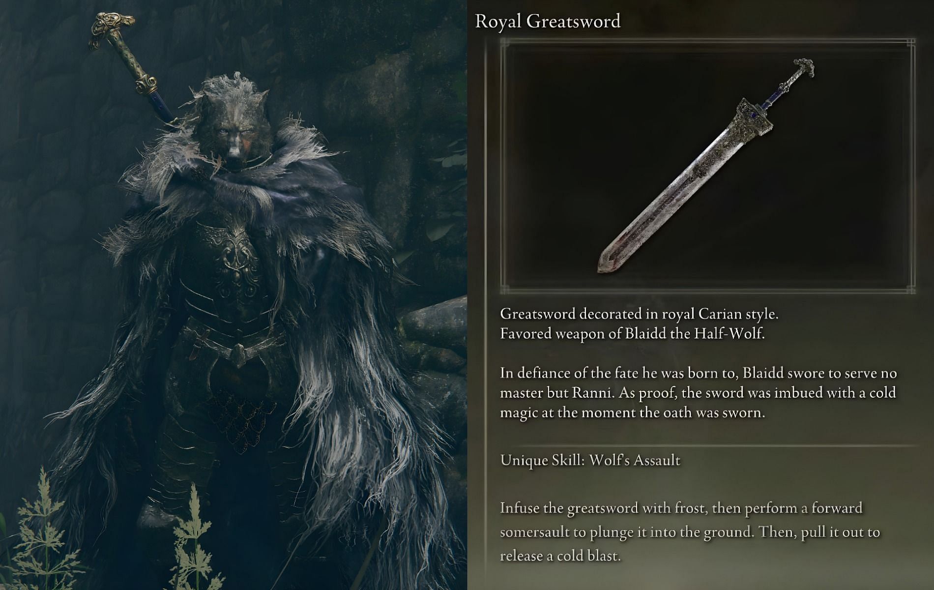 Obtaining Blaidd&rsquo;s Royal Greatsword in Elden Ring (Images via Elden ring)