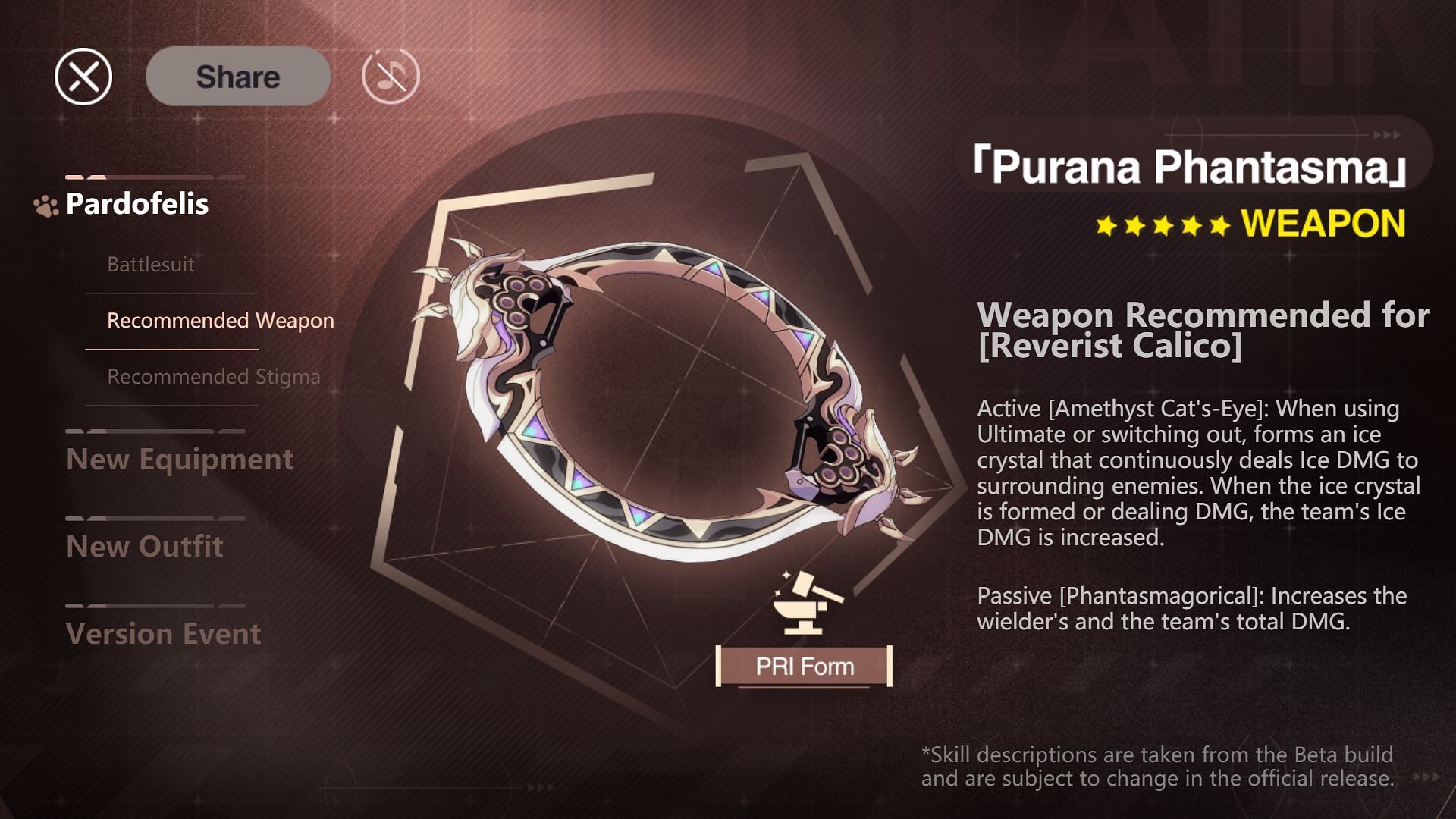Recommended weapon for Pardofelis (Image via Hoyoverse)