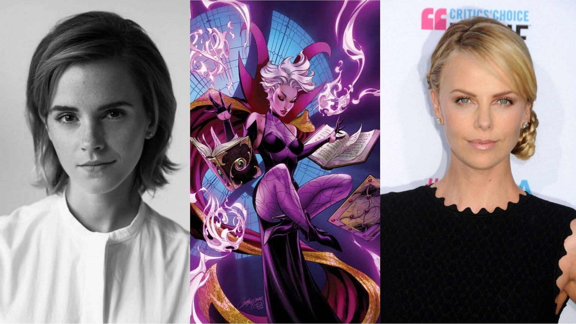 Emma Watson, Clea and Charlize Theron (Images via Twitter, Marvel Comics and Twitter)