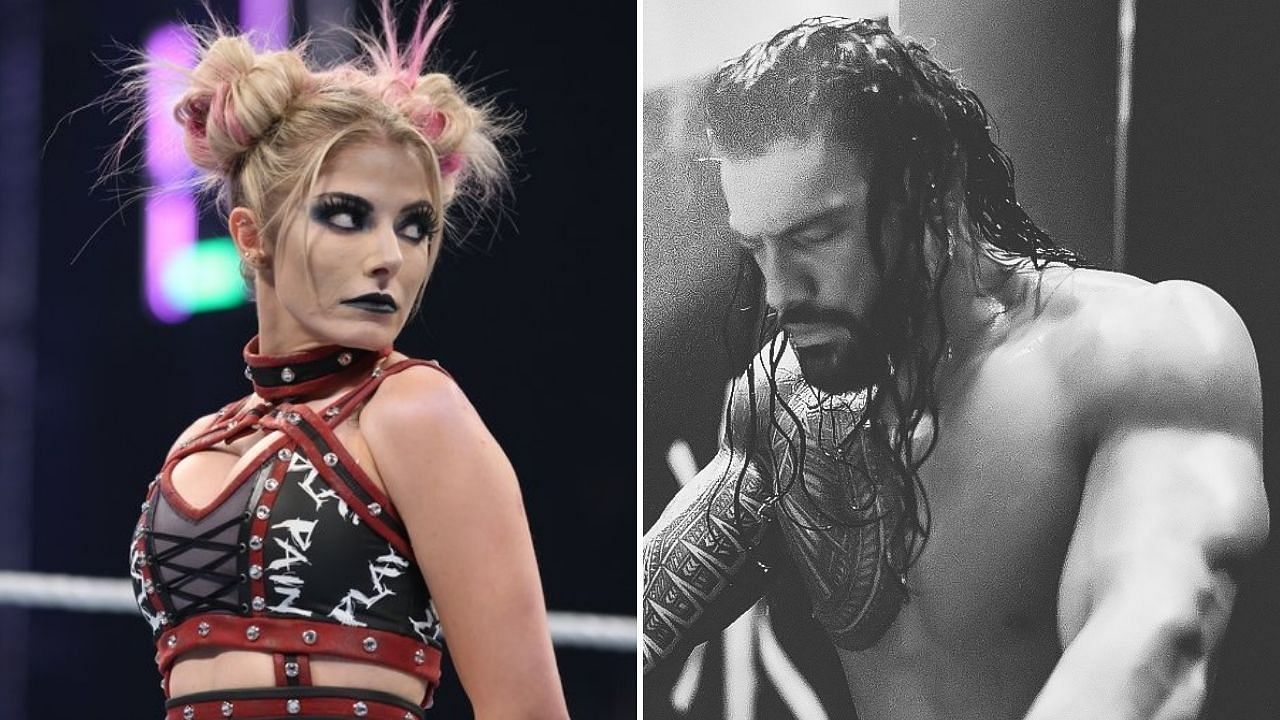 Alexa Bliss(L); Universal Champion Roman Reigns (R)