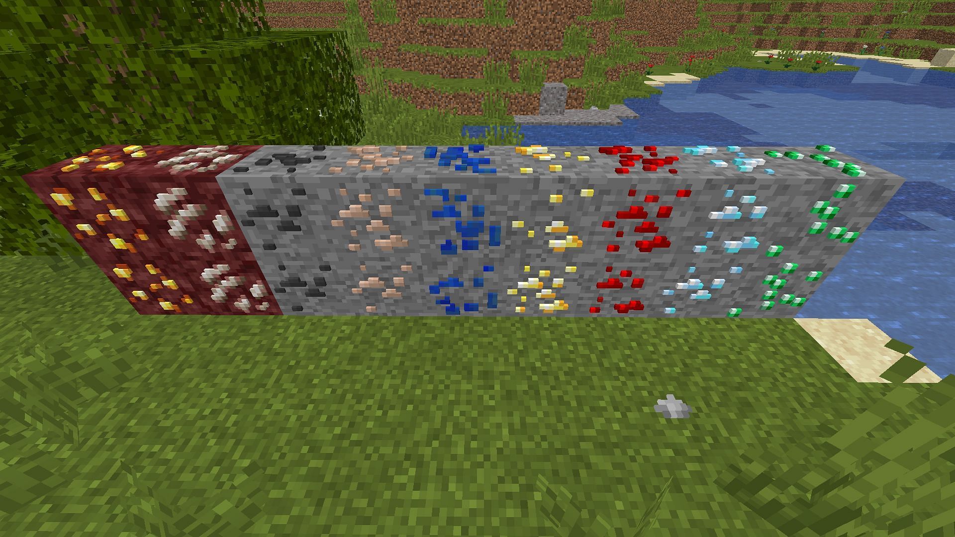 The ores in the Default 3D texture pack (Image via Minecraft)