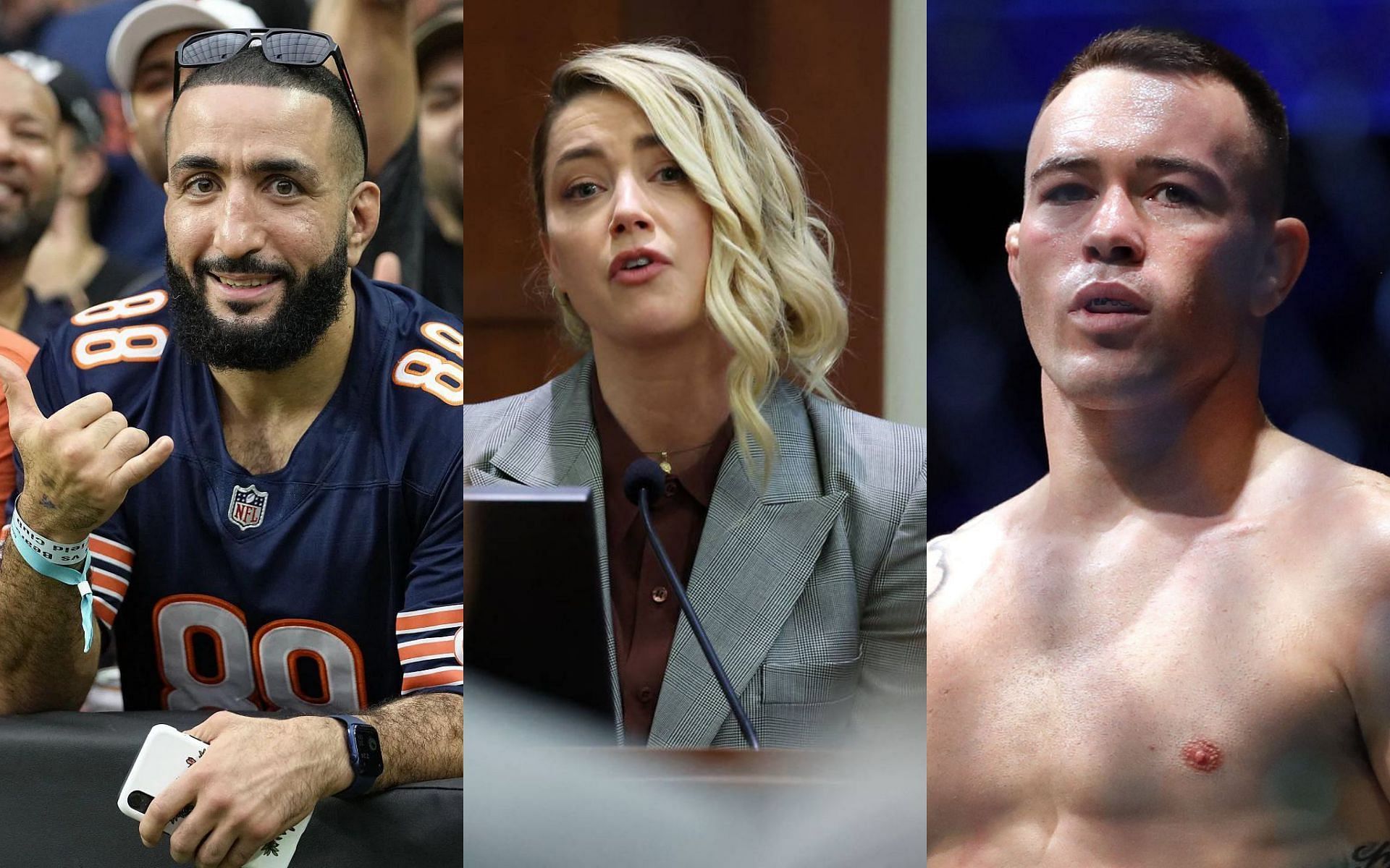 Belal Muhammad (L) Amber Heard (C) and Colby Covington (R). [credits: Amber Heard via Getty Images].