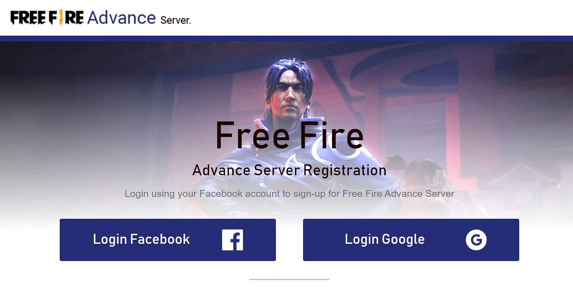 Login with Google or Facebook to register for the Advance Server (Image via Garena)