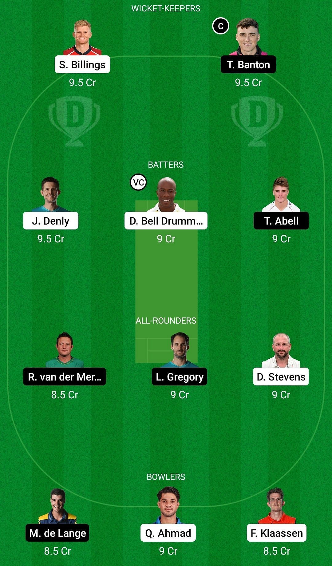 Dream11 Team for Kent vs Somerset - T20 Blast 2022.