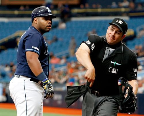 Seattle Mariners v Tampa Bay Rays - MLB umpire John Libka dishing out an ejection