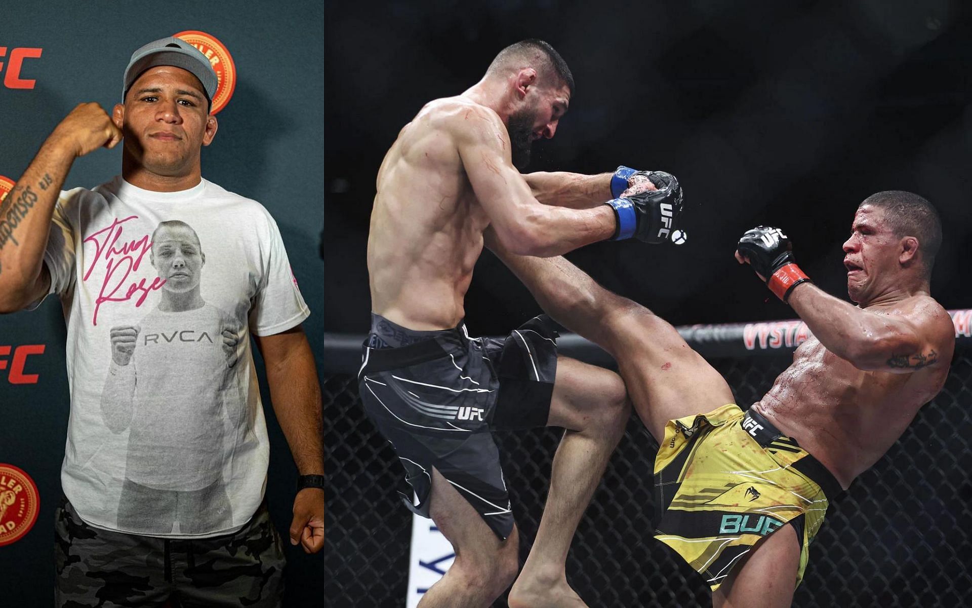 Gilbert Burns (left) via Instagram/GilbertBurns, Khamzat Chimaev vs. Gilbert Burns at UFC 273 (right)