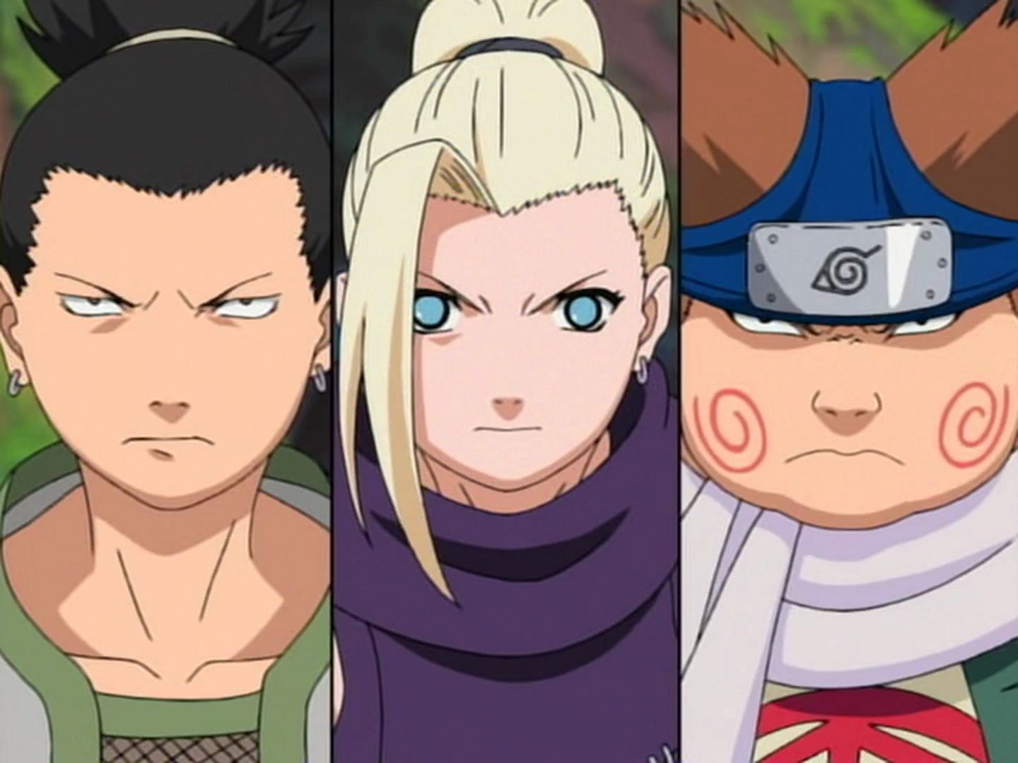 The Ino-Shika-Cho formation with Ino, Shikamaru, and Choji (Image via Pierrot)