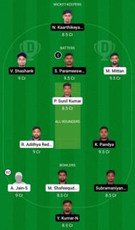 Dream11 Team for Smashers vs Patriots - Pondicherry T10 2022.