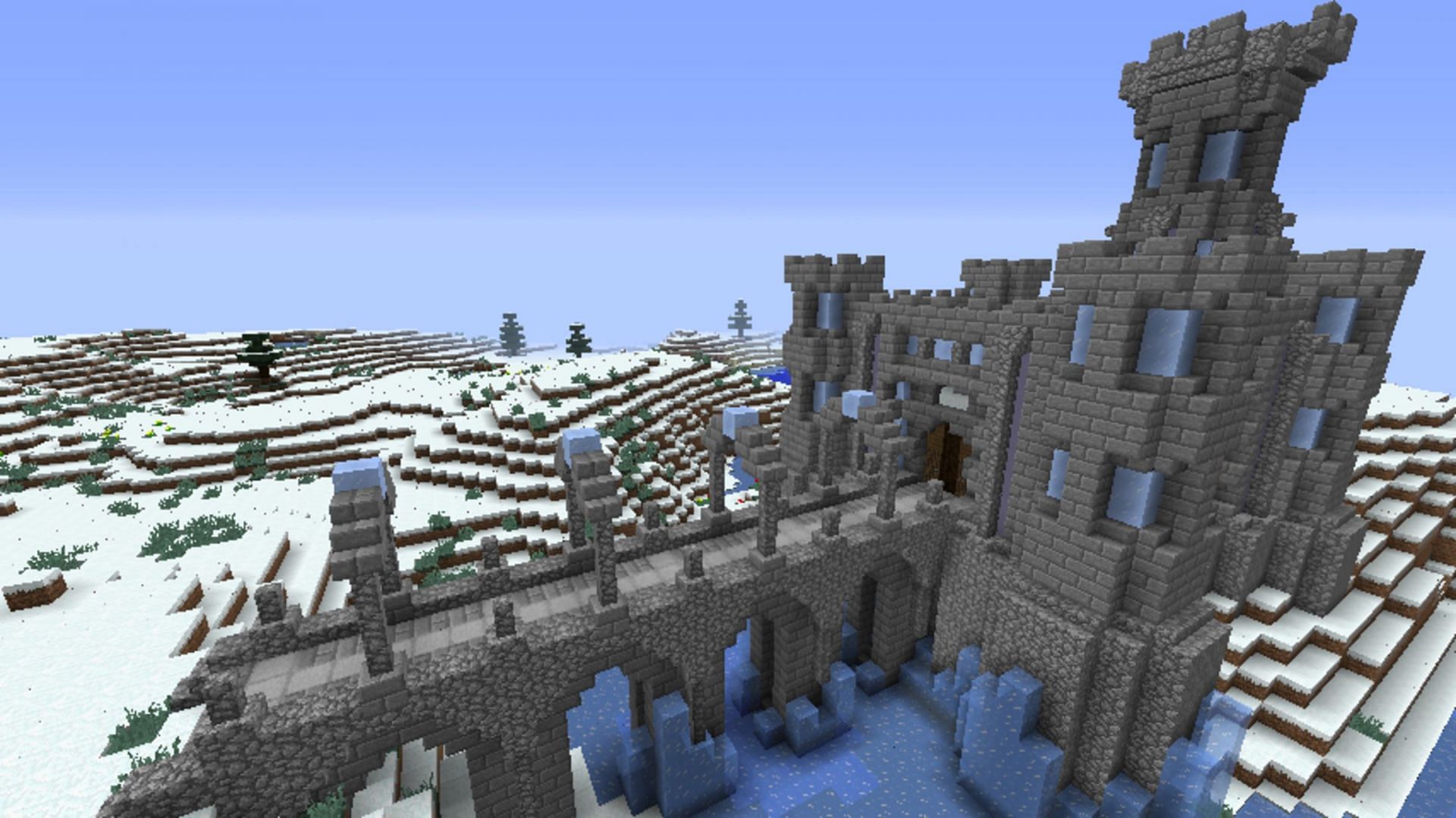 An icy stone brick castle built by a member of the community (Image via MissyMomo/Minecraft Forum)