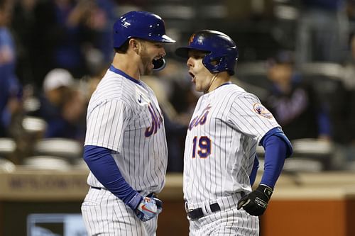 New York Mets' Mark Canha and Pete Alonso celebrating