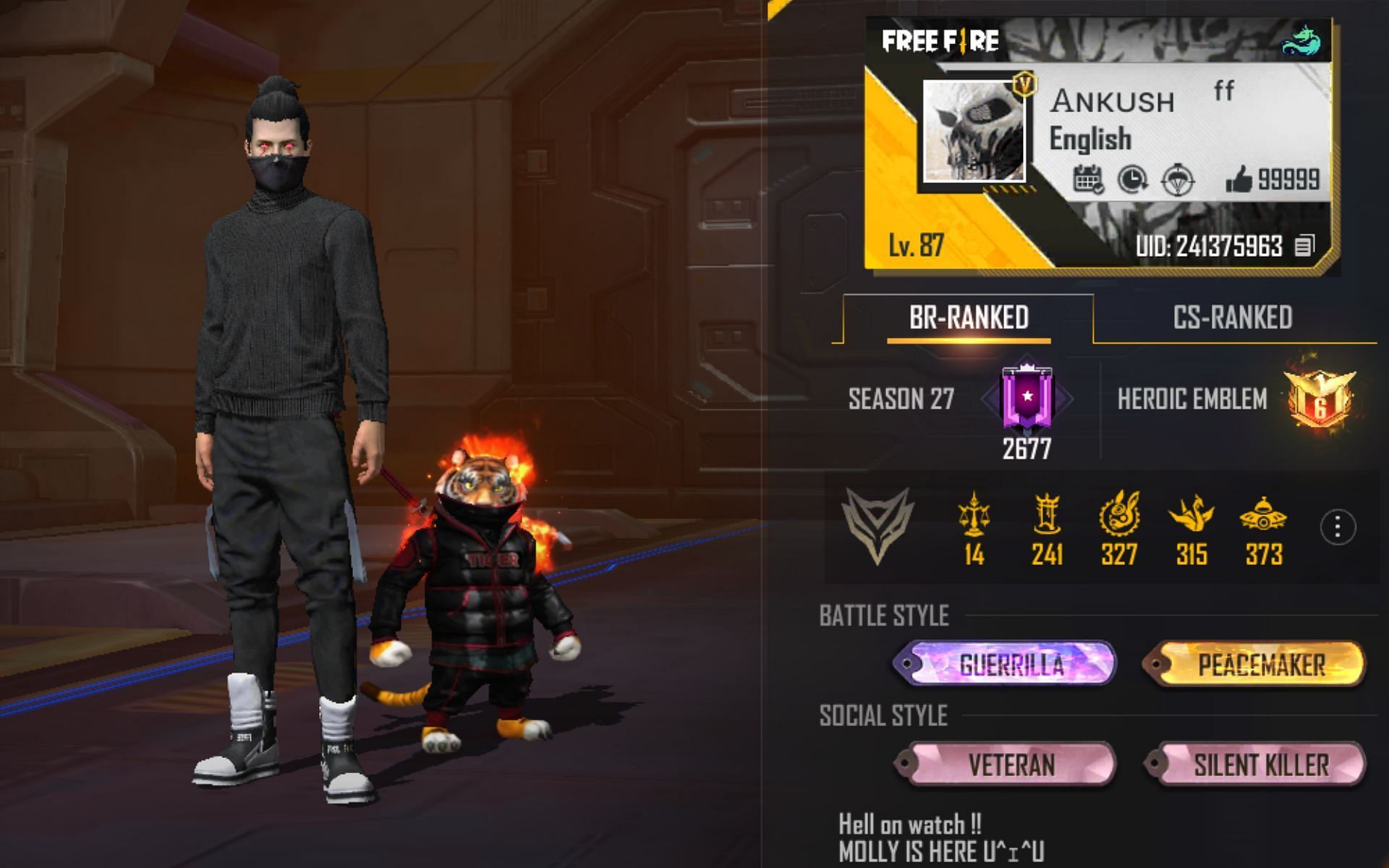 Ankush FF&#039;s Free Fire ID (Image via Garena)