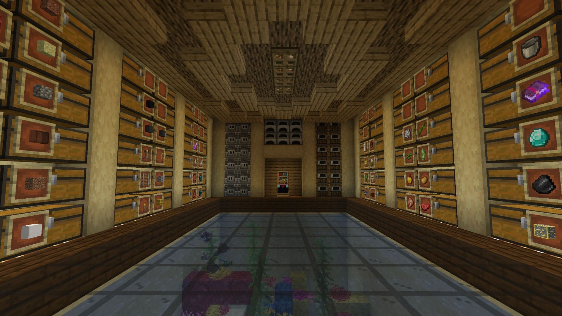 Creating a storage room in Minecraft can incorporate multiple different design philosophies (Image via u/Nivep6208/Reddit)