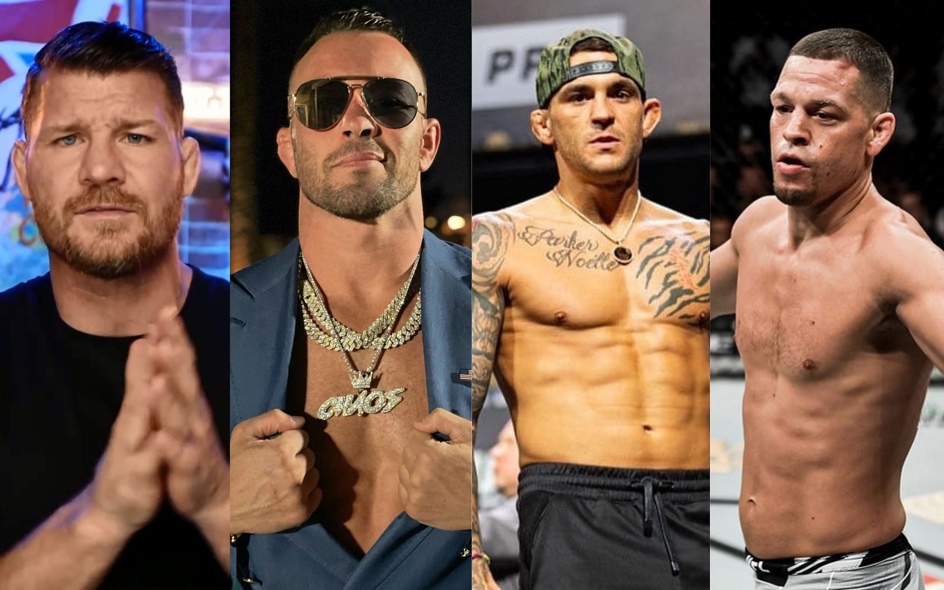 [L-R] Michael Bisping, Colby Covington, Dustin Poirier, Nate Diaz [Images courtesy: Michael Bisping via YouTube, @colbycovmma, @dustinpoirier, and @natediaz209 via Instagram]