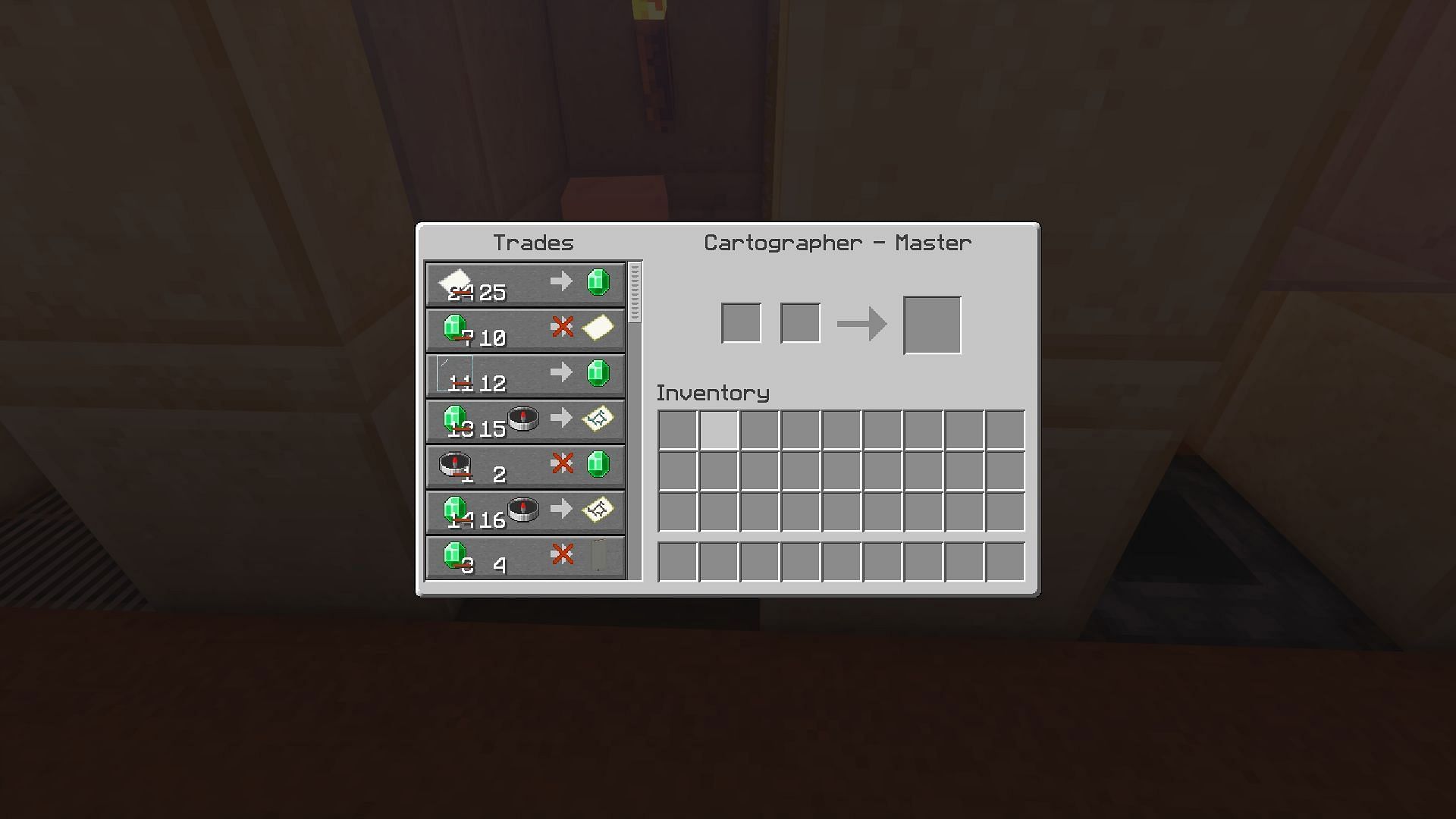 The trades offered by a cartographer (Image via Minecraft)