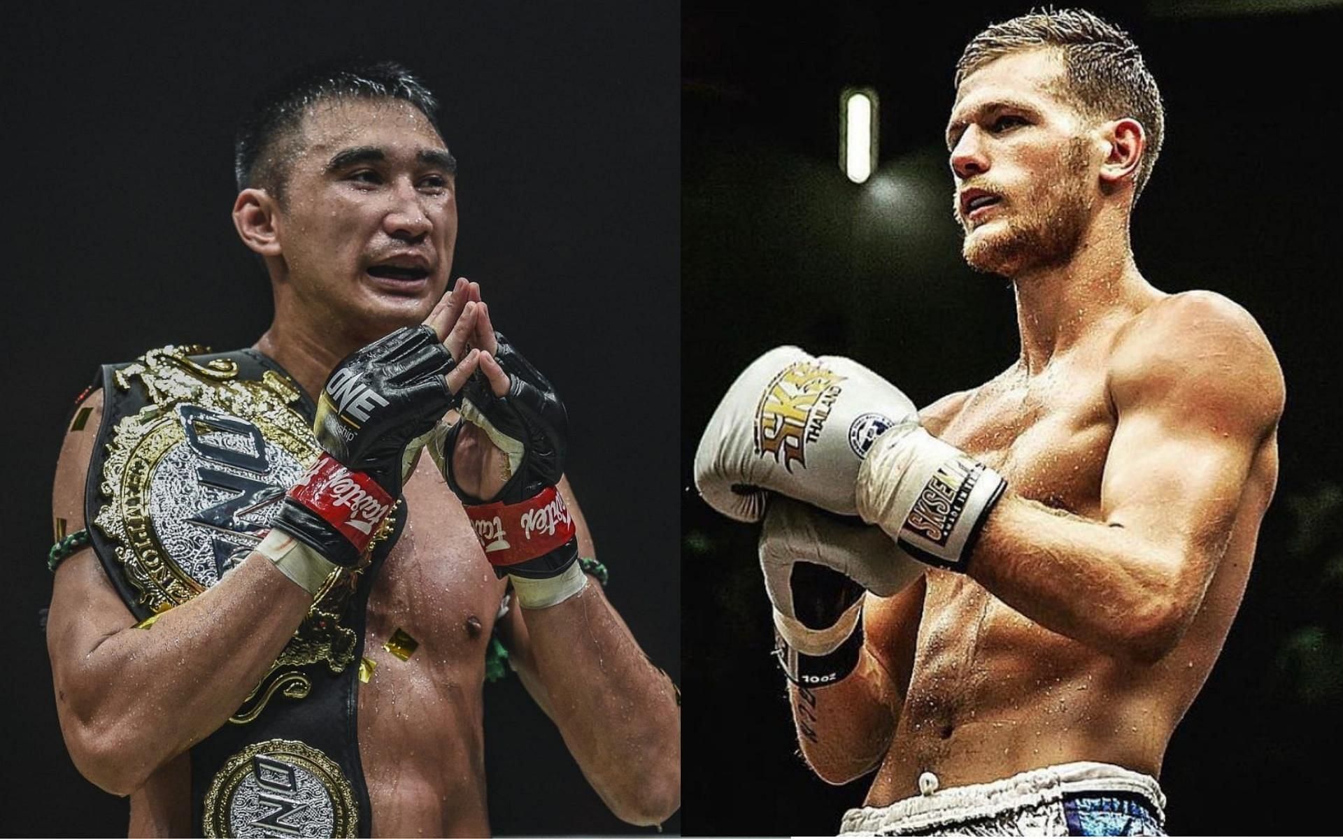 ONE featherweight Muay Thai champ Petchmorakot Petchyindee (left) will face Jimmy Vienot (right) for the belt at ONE 157. (Images courtesy of ONE Championship)