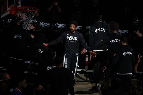 Kyrie Irving being introduced during Game 3 against the Boston Celtics.