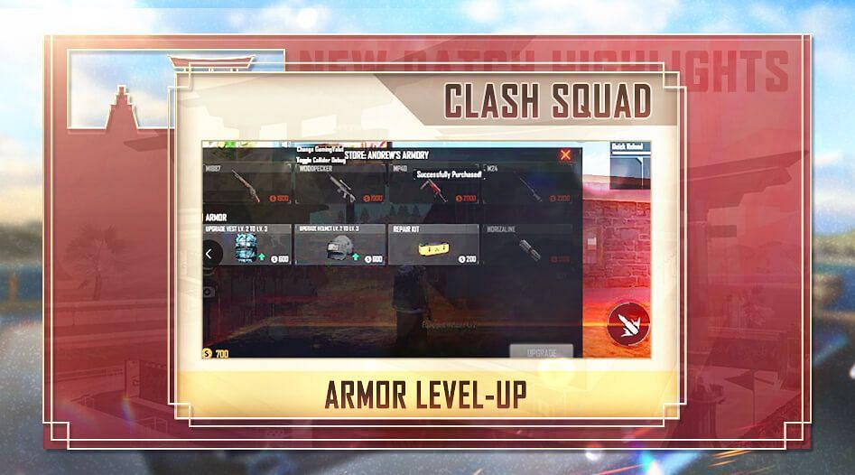 Mobile gamers can now level up their armor in the Clash Squad mode (Image via Garena)
