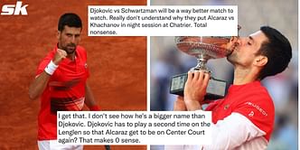 "Why is Novak playing on Lenglen taking into account he's bigger name than any player there excluding Nadal?" - Tennis fans react to Novak Djokovic not being scheduled on Philippe-Chatrier