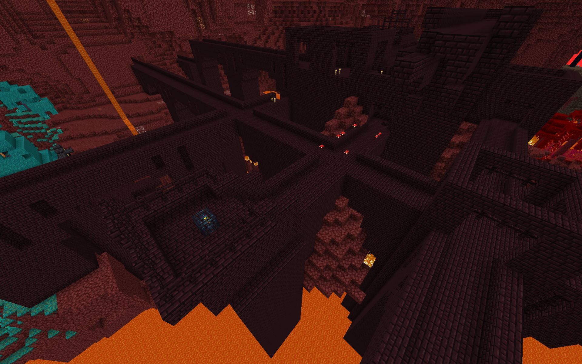 Nether fortress with blaze spawner (Image via Mojang)