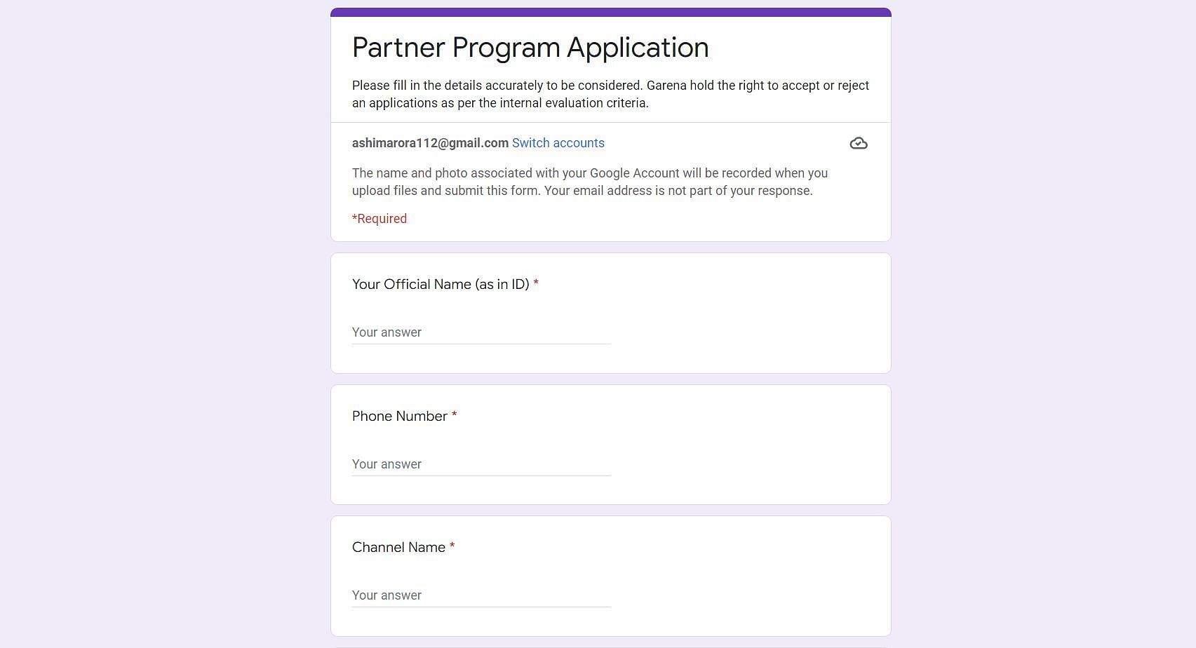 Partner Program application form for Indian server (Image via Google)