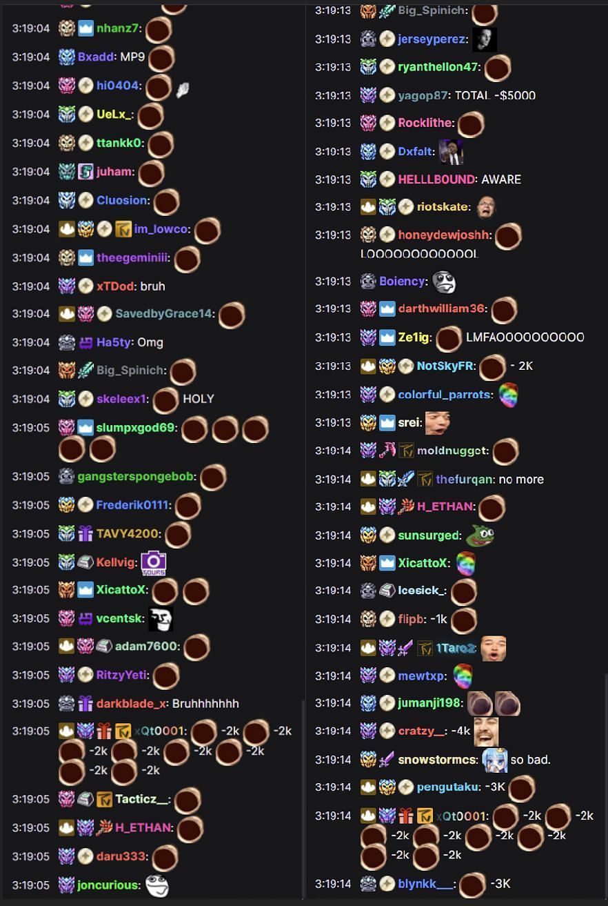 Fans reacting to the streamer losing money (Image via xQcOW/Twitch)