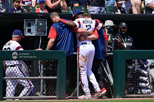 Chicago White Sox infielder Tim Anderson left Sunday's game with an apparent groin injury