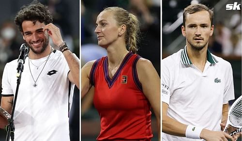 Matteo Berrettini, Petra Kvitova and Daniil Medvedev (L to R)