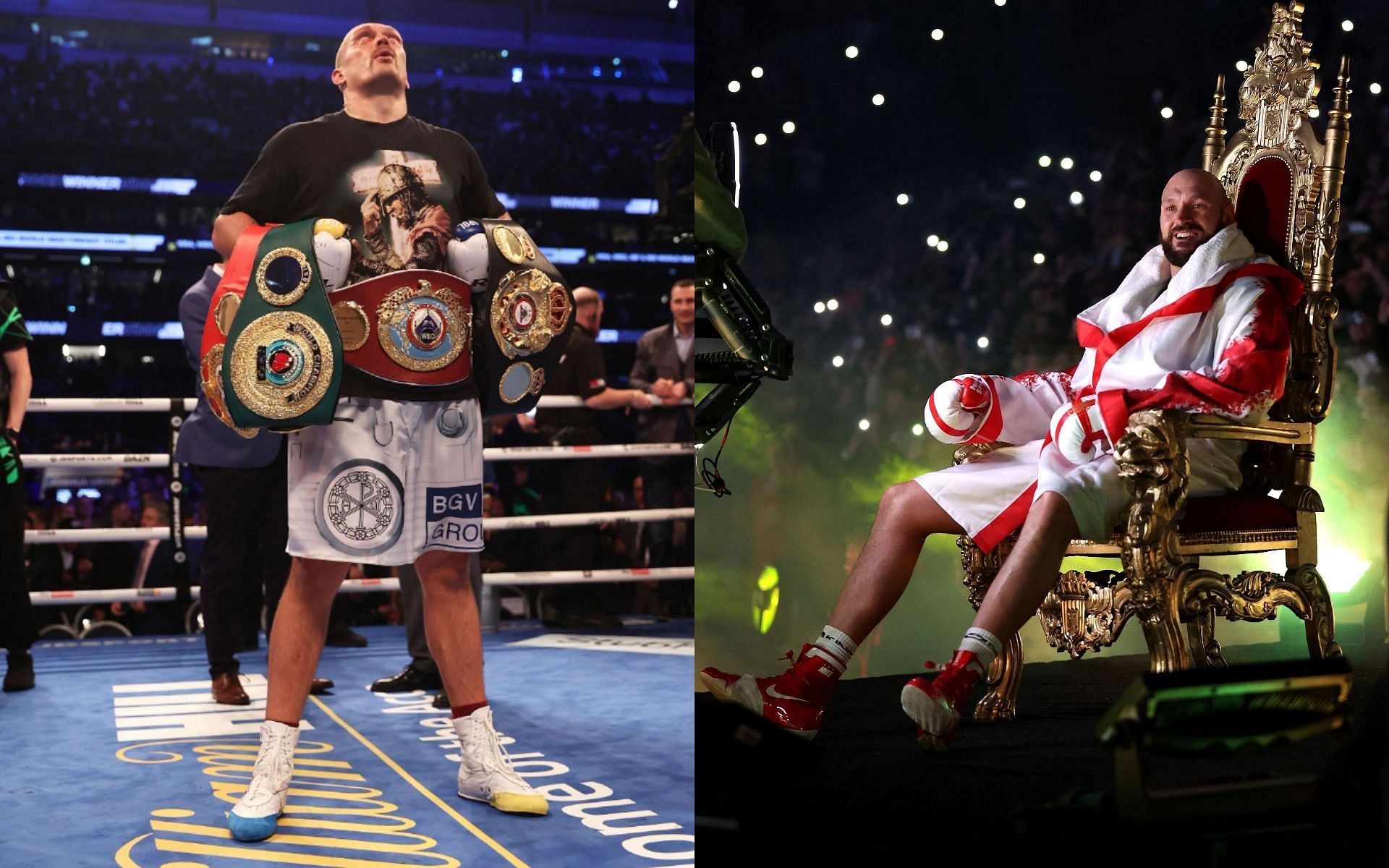 Oleksandr Usyk (L) doubts that Tyson Fury (R) is actually going to retire yet.
