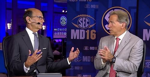 Paul Finebaum (left) dropped the hammer on Alabama HC Nick Saban. Mandatory Credit: ESPN Lafayette.