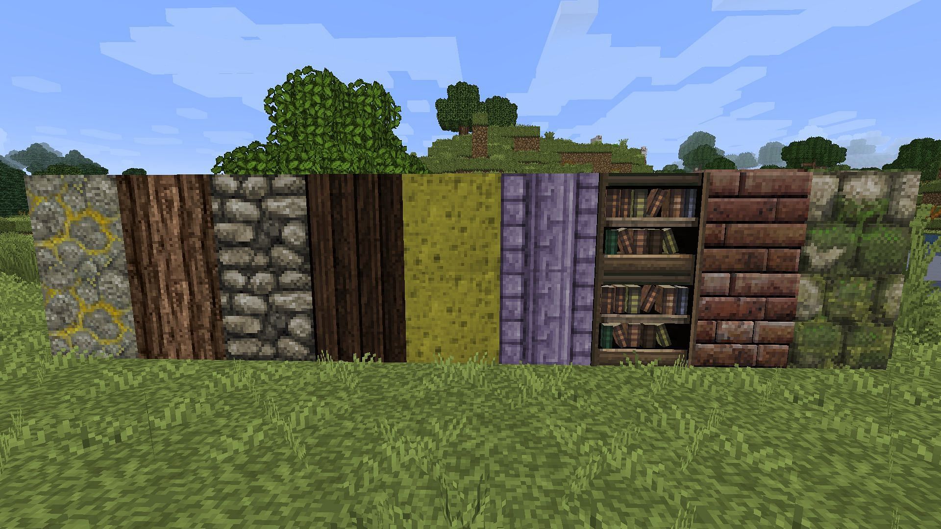 A block palette using the John Smith Legacy +3D Models textures (Image via Minecraft)