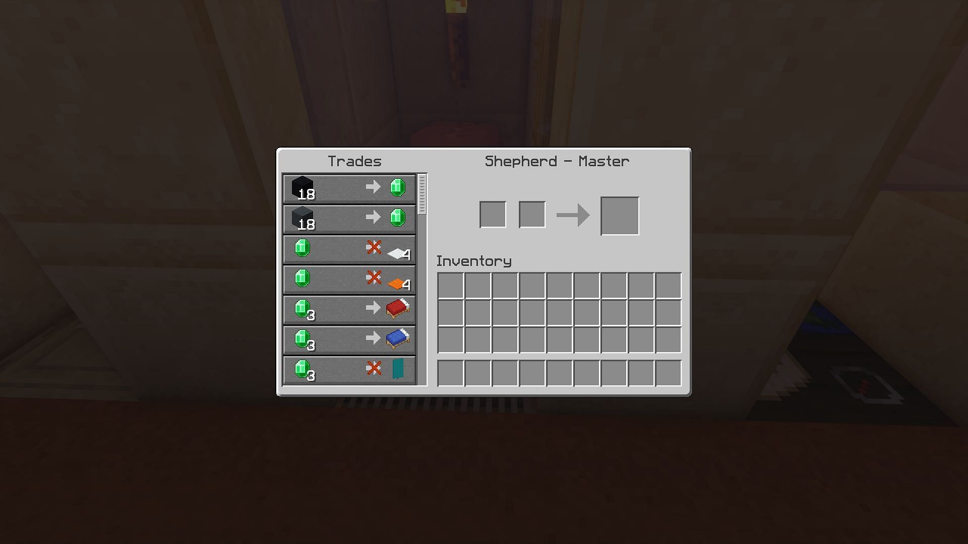 The trades offered by a shepherd (Image via Minecraft)