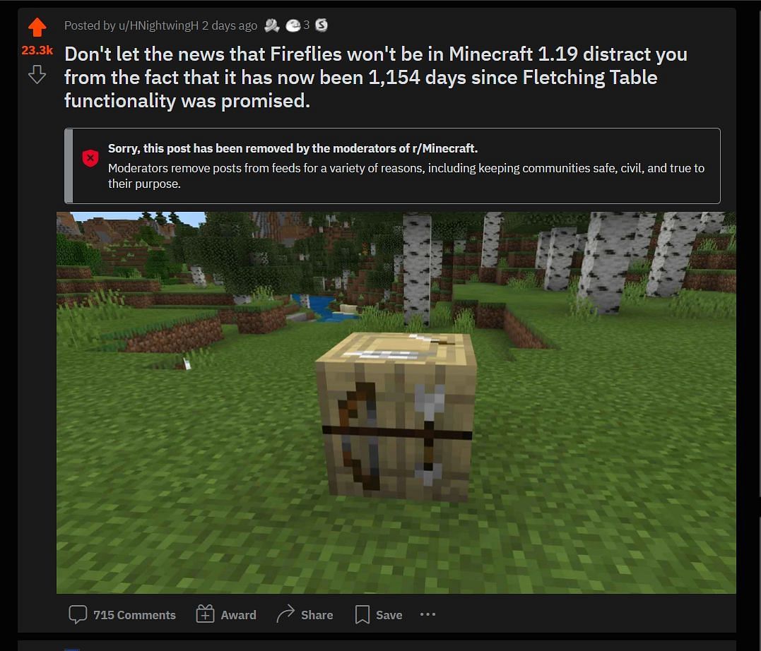 The deleted post about Minecraft 1.19 The Wild Update (Image via Sportskeeda)