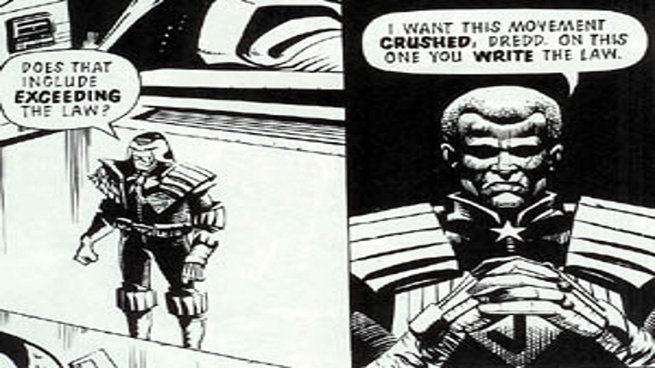 Dredd speaking with other judges (Image via 2000AD)