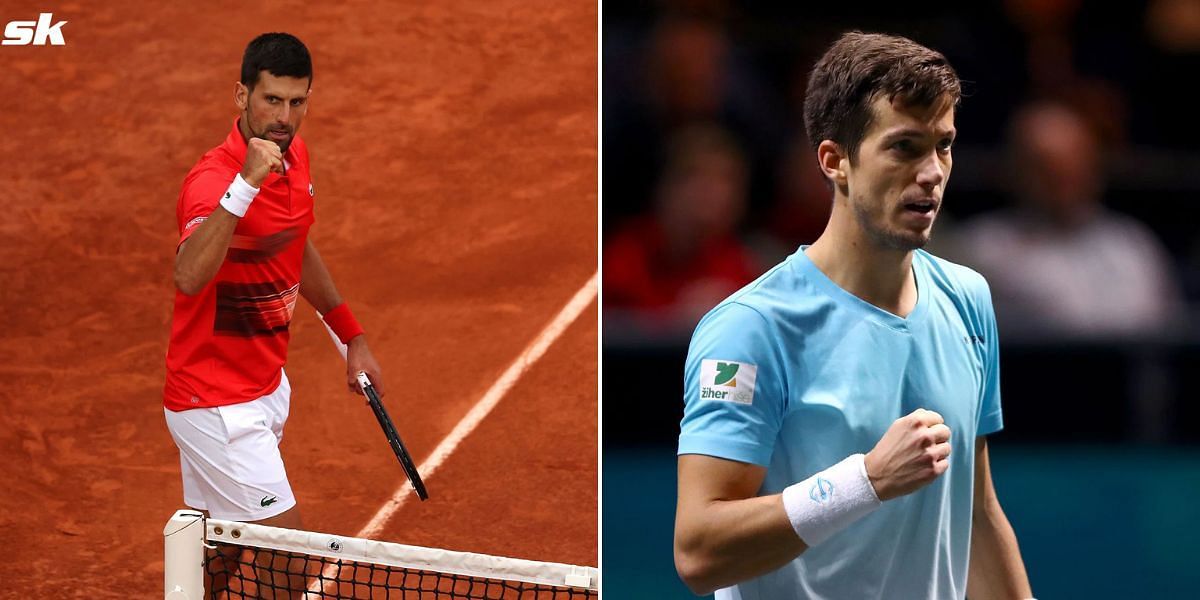 Novak Djokovic (L) and Aljaz Bedene.