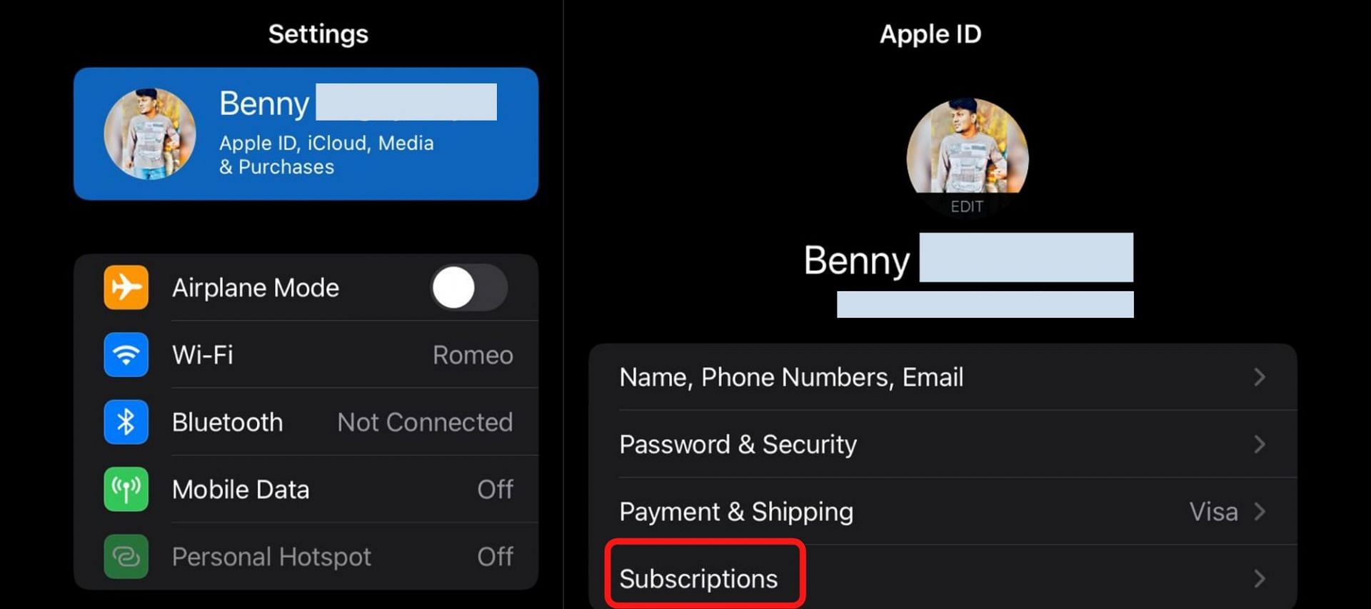 Subscriptions in iPhone (Image via iPhone Screenshot)