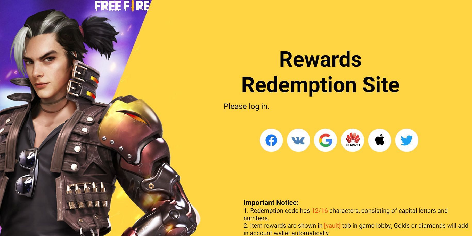 This is the game&#039;s official redemption site (Image via Garena)