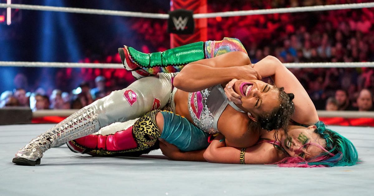 Asuka and Bianca Belair during their match on Monday Night RAW