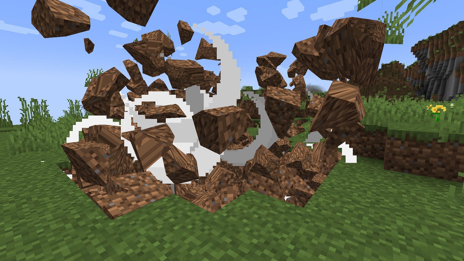 An example of the physics at work during a TNT explosion (Image via Minecraft)