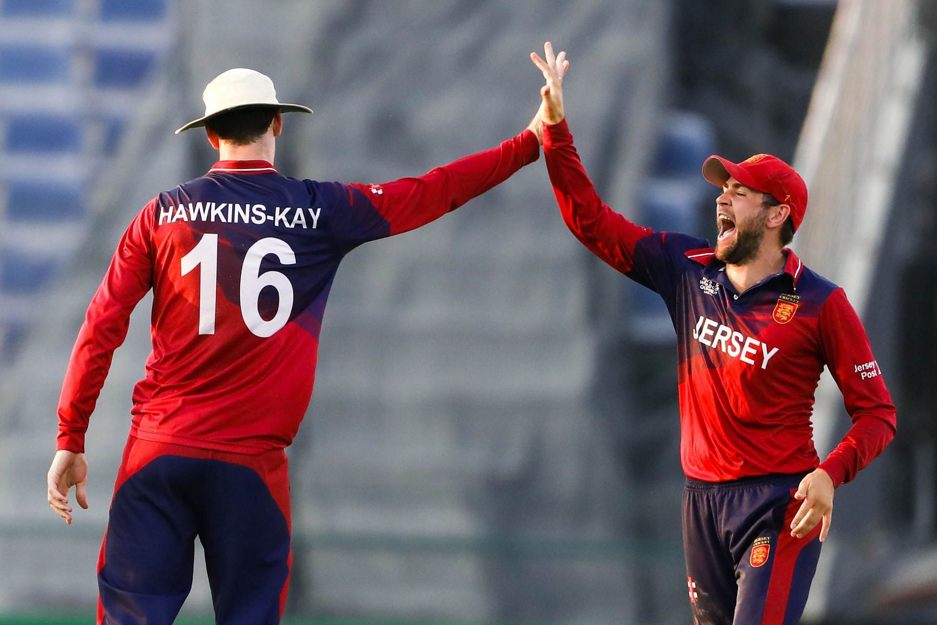 Players of the Jersey cricket team celebrate the fall of a wicket. (Image Courtesy: ICC Cricket)