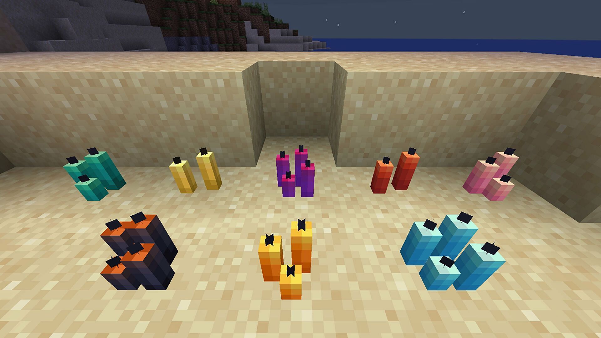 A few different types of candles (Image via Minecraft)