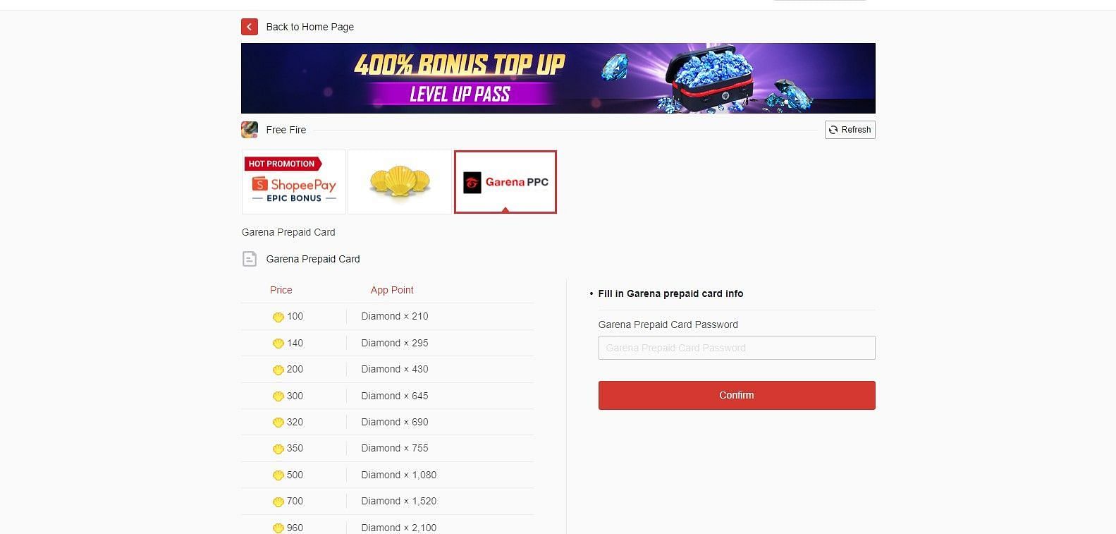 Garena&#039;s official top up center shop.garena.sg (Image via Garena)