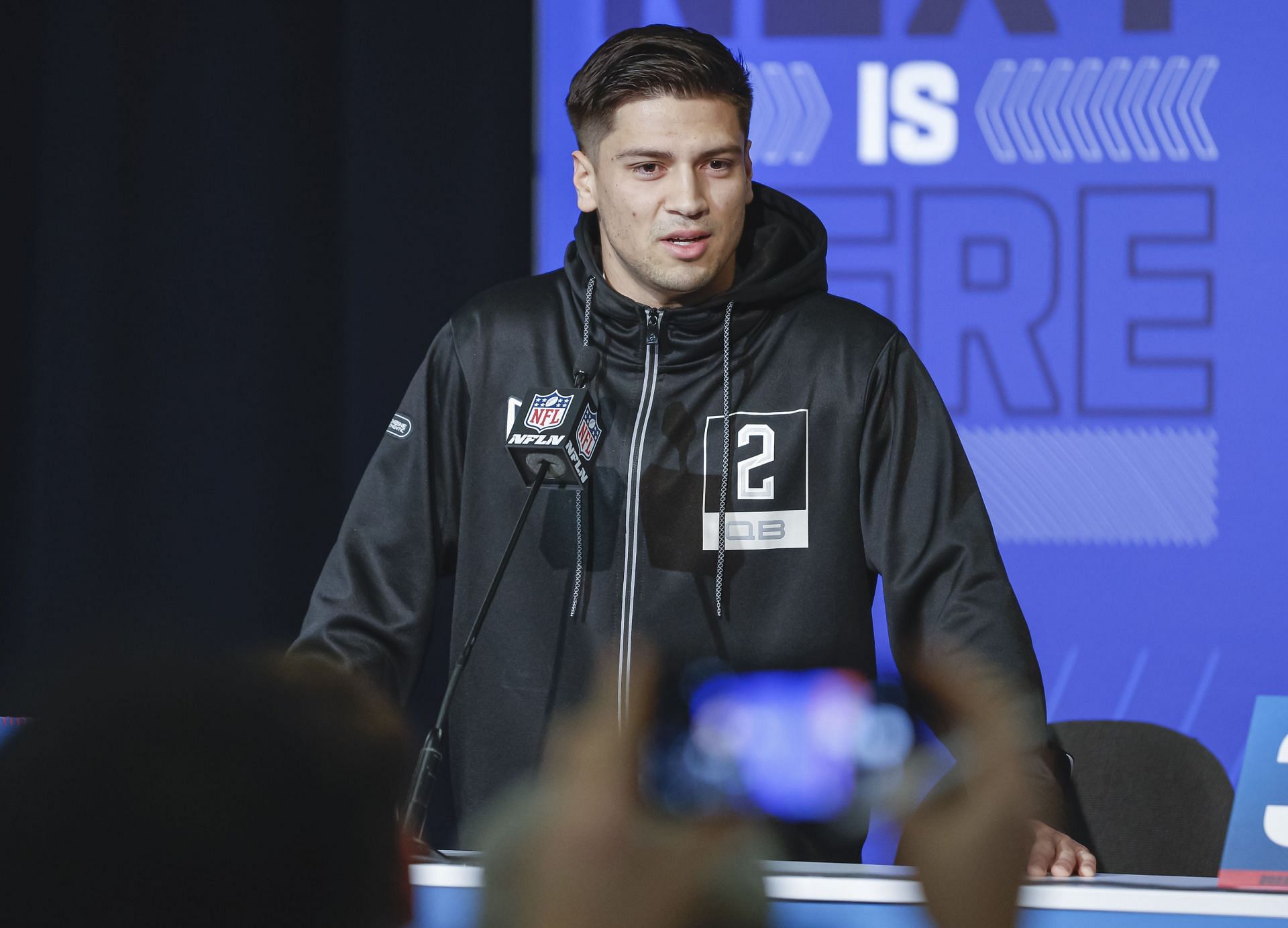 Carolina Panthers quarterback Matt Corral at the NFL Draft combine