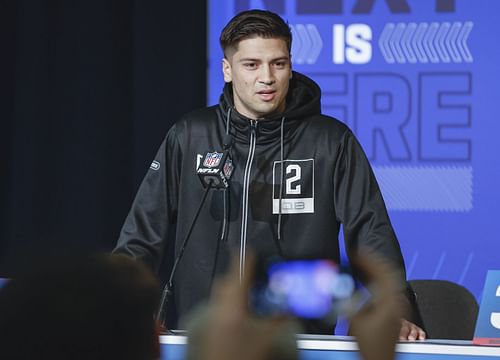 Carolina Panthers quarterback Matt Corral at the NFL Draft combine