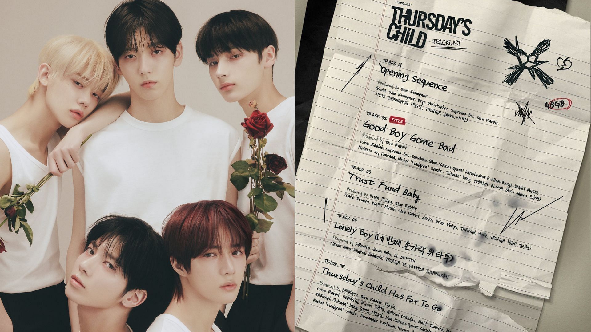 TXT reveals tracklist and preview for minisode 2: Thursday&#039;s Child (Images via @BIGHIT_MUSIC/Twitter)