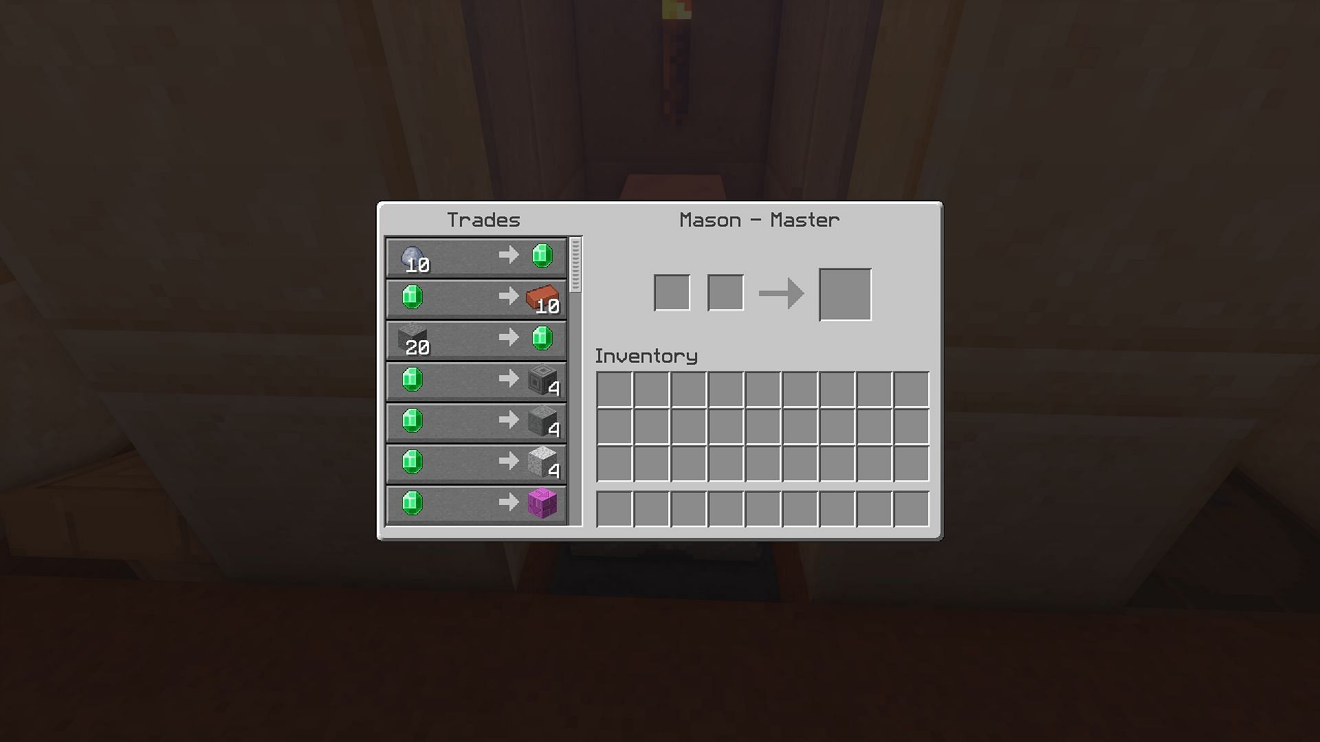 The trades offered by a mason (Image via Minecraft)