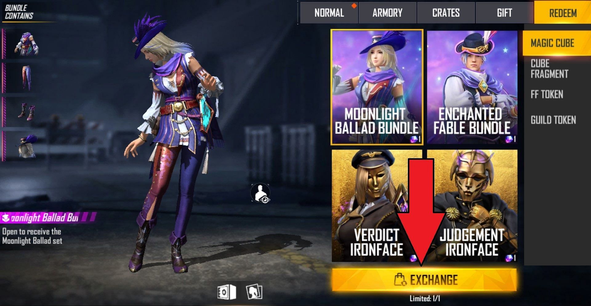 Players can click on the &#039;Exchange&#039; button (Image via Garena)